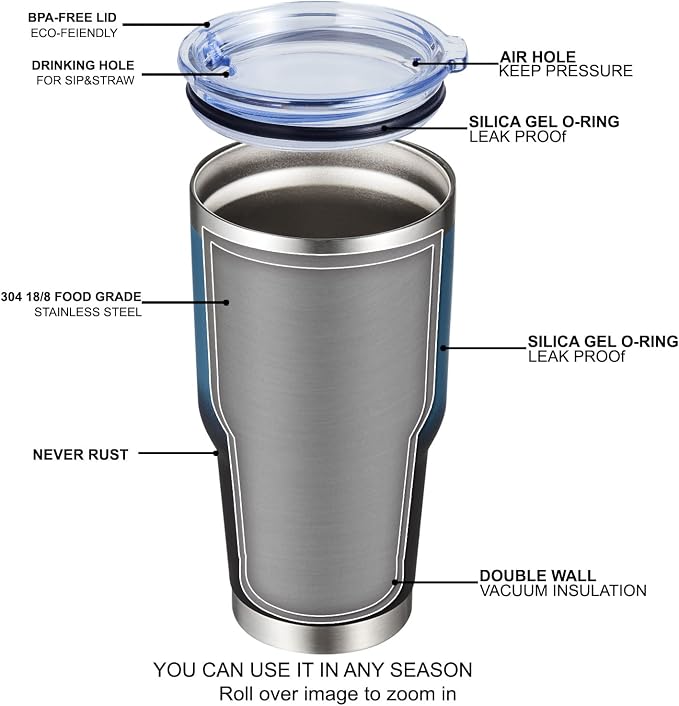 MEWAY 30oz Insulated Tumbler With Lids and Straws,Stainless Steel Double Vacuum Coffee Tumbler Cup, Brush, Durable Powder Coated Coffee Cup for Cold & Hot Drinks(Blue Black, 8 PACK) - Image 4
