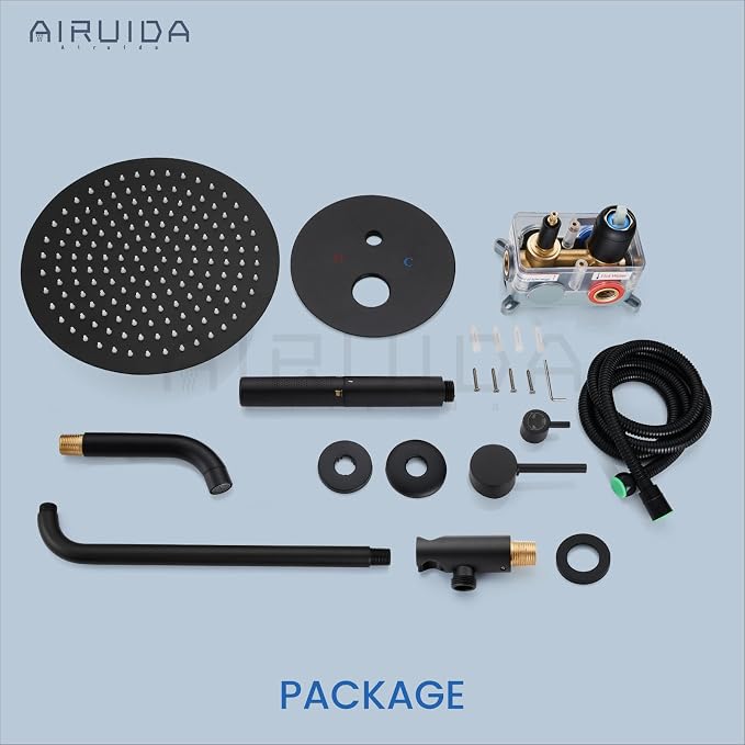 Airuida 3-Function Rain Shower System Set – Wall Mount Tub Shower Combo with Handheld Shower and Tub Spout,12 Inch Shower Head,Matte Black - Image 9