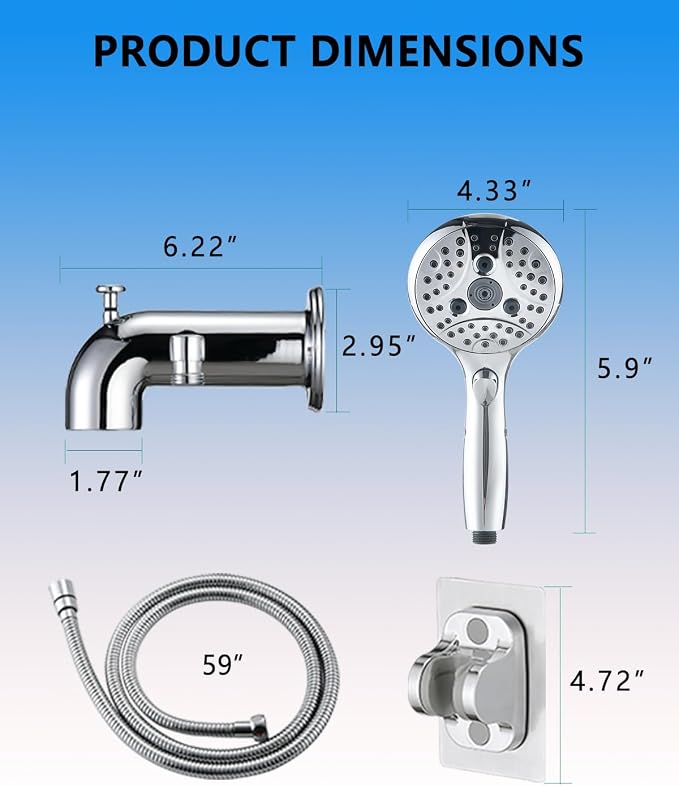 Bathtub Faucet with Sprayer, Tub Spout with Diverter Fits Threaded 1/2" or 3/4" IPS,Chrome Plated - Image 7