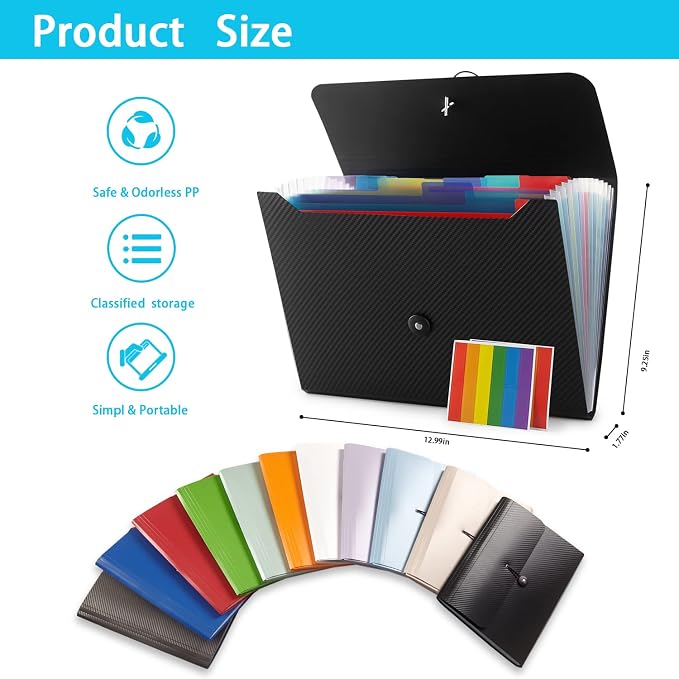 Nicfaec Expanding File Folder, 13 Pockets, Light Blue, Polypropylene - Image 8