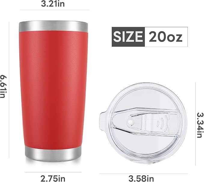20 oz Tumbler with Lid Stainless Steel Double Wall Vacuum Insulated Tumblers Powder Coated Cups Travel Mug Keep Drinks Cold and Hot, Wine Red - Image 7