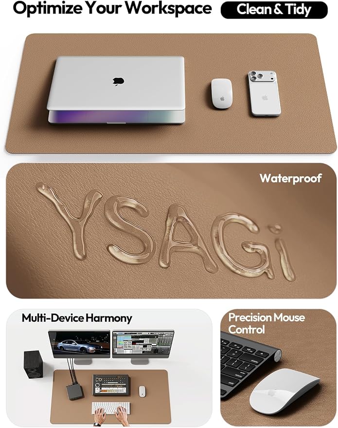 YSAGi Leather Desk Protector, Office Mat, Large Mouse Mat, Non-Slip PU Leather - Image 8