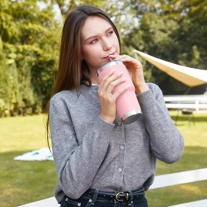 MEWAY 30oz Insulated Tumbler With Lids and Straws,Stainless Steel Double Vacuum Coffee Tumbler Cup, Brush, Durable Powder Coated Coffee Cup for Cold & Hot Drinks, Office, Travel(Pink,4 PACK) - Image 7