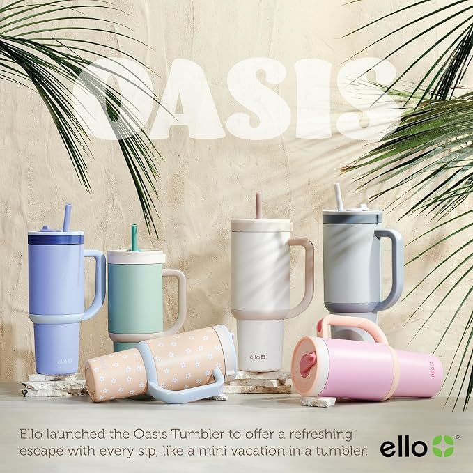 Ello Oasis 40 oz Tumbler with Handle & Retracting Straw | Reusable Insulated Stainless Steel Cup 100% Leakproof, Gifts for Teens Women Men | Keeps cold for 24 Hours, Cup Holder Friendly, Daisies - Image 9