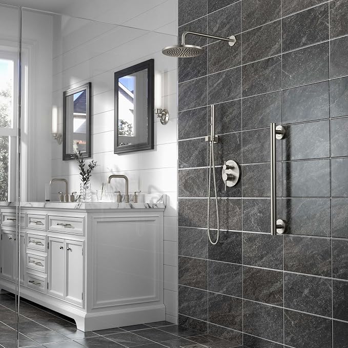 Lava Odoro Modern 2-Setting Round Rain Shower System, Brushed Nickel Rainfall Shower Faucet Set Rain Shower Head and Handle Set, Shower Valve Trim Kit,10 Inch, Brushed Stainless, SF104-BN - Image 9