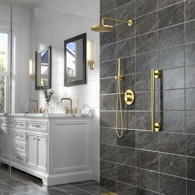 Lava Odoro Modern 2-Setting Round Rain Shower System, Gold Rainfall Shower Faucet Set Rain Shower Head and Handle Set, Shower Valve Trim Kit, 10 Inch, Brushed Gold, SF104-SG - Image 9