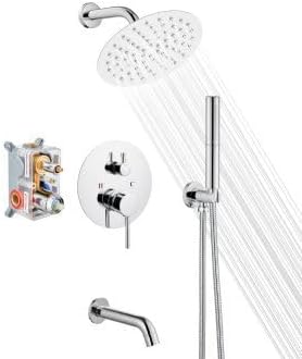 Airuida 3-Function Rain Shower System Set – Wall Mount Tub Shower Combo with Handheld Shower and Tub Spout,8 Inch Shower Head,Polished Chrome by Airuida