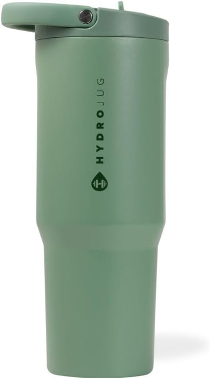 HydroJug Sport - Stainless Steel Tumbler with Straw, Vacuum Insulated, 32oz Leakproof Water Bottle, Ergonomic Design, Reusable, Dishwasher Safe, Rubber Base, Durable for Gym or Outdoors, Sage by Hydrojug