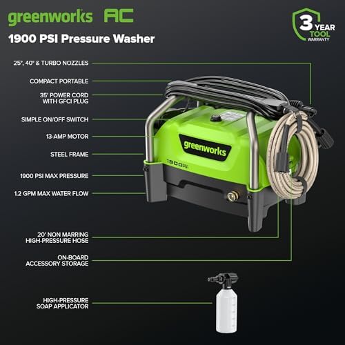 Greenworks 1900 PSI (1.2 GPM Max) Electric Pressure Washer - Image 3