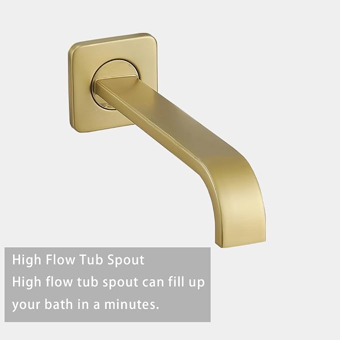 Brushed Gold Rain Shower System Tub Shower Faucet Set 12 Inch Square Rainfall Shower Head with Handheld Sprayer and Tub Spout Rough-in Valve Shower Mixer Combo Kit - Image 5