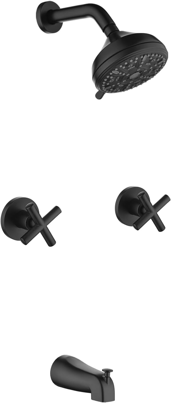 2 Handle Shower Faucet Set with Tub Spout Bathtub Shower Faucet Combo Set Shower System Complete Tub and Shower Trim Kit Matte Black Wall Mounted Shower Fixtures by DIFEINISANITARYWARE---showerfaucet---