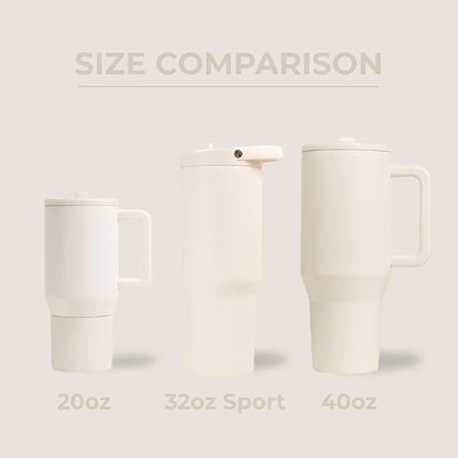 HydroJug Sport - Stainless Steel Tumbler with Straw, Vacuum Insulated, 32oz Leakproof Water Bottle, Ergonomic Design, Reusable, Dishwasher Safe, Rubber Base, Durable for Gym or Outdoors, Cream - Image 4
