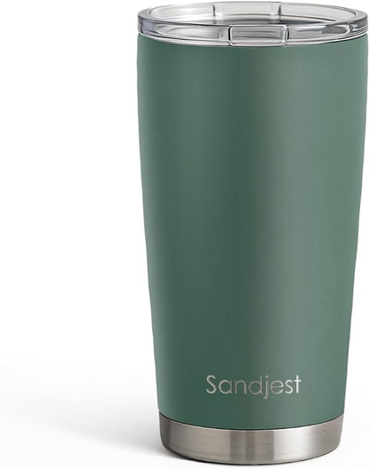 SANDJEST Dark Green Tumbler 20oz Stainless Steel Double Wall Vacuum Insulated, Green Travel Coffee Cup, Gifts for Men Women Birthday Christmas by SANDJEST