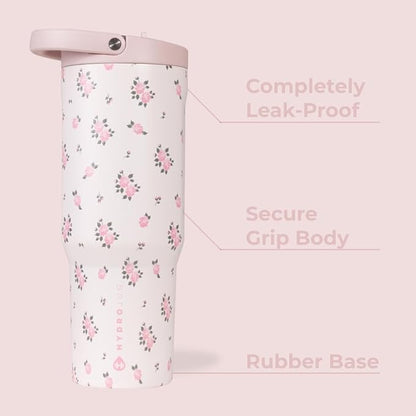 HydroJug Sport - Stainless Steel Tumbler with Straw, Vacuum Insulated, 32oz Leakproof Water Bottle, Ergonomic Design, Reusable, Dishwasher Safe, Rubber Base, Durable for Gym or Outdoors, Wildrose - Image 2