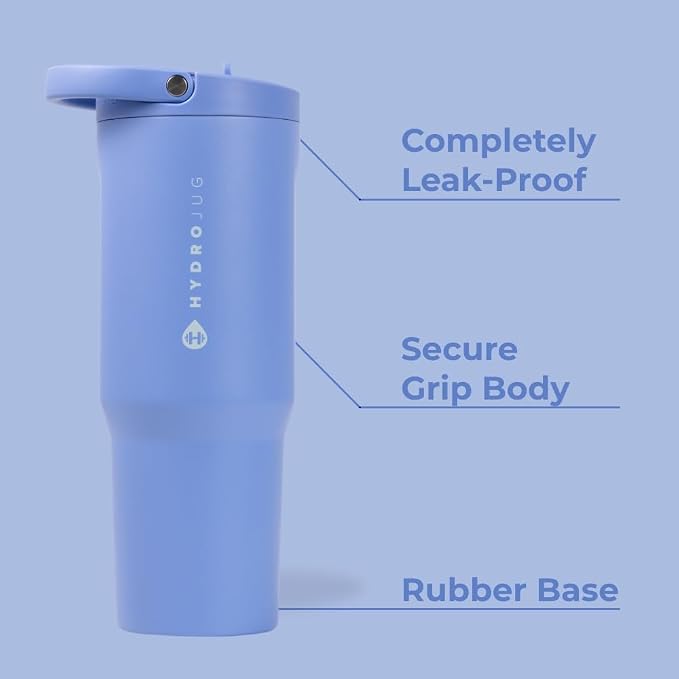HydroJug Sport - Stainless Steel Tumbler with Straw, Vacuum Insulated, 40oz Leakproof Water Bottle, Ergonomic Design, Reusable, Dishwasher Safe, Rubber Base, Durable for Gym or Outdoors, Light Blue - Image 2