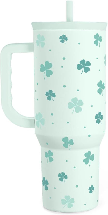 40oz Shamrock Tumbler with Handle and Straw - Insulated Stainless Steel Coffee Travel Mug, Christmas St. Patrick's Day Irish Gifts by SANDJEST