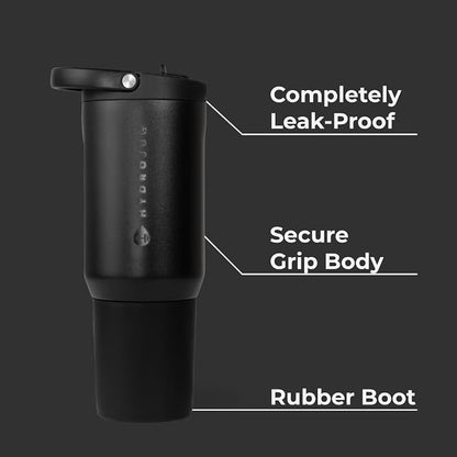 HydroJug Sport - Stainless Steel Tumbler with Straw, Vacuum Insulated, 20oz Leakproof Water Bottle, Ergonomic Design, Reusable, Dishwasher Safe, Rubber Base, Durable for Gym or Outdoors, Black - Image 2