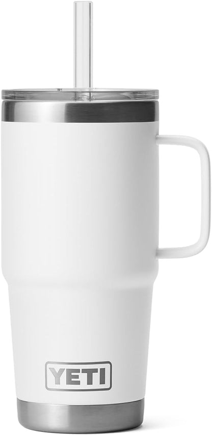 YETI Rambler 25 oz Tumbler with Handle and Straw Lid, Travel Mug Water Tumbler, Vacuum Insulated Cup with Handle, Stainless Steel, White - Image 5
