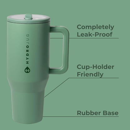 HydroJug Traveler - 40 oz Water Bottle with Handle & Flip Straw - Fits in Cup Holder, Leak Resistant Tumbler-Reusable Insulated Stainless Steel & Rubber Base - Gifts for Women & Men, Sage - Image 2