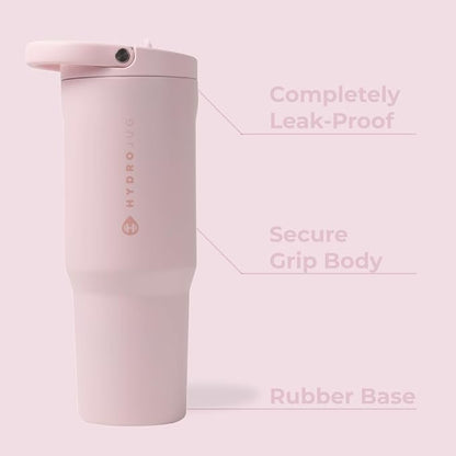 HydroJug Sport - Stainless Steel Tumbler with Straw, Vacuum Insulated, 40oz Leakproof Water Bottle, Ergonomic Design, Reusable, Dishwasher Safe, Rubber Base, Durable for Gym or Outdoors, Pink Sand - Image 2