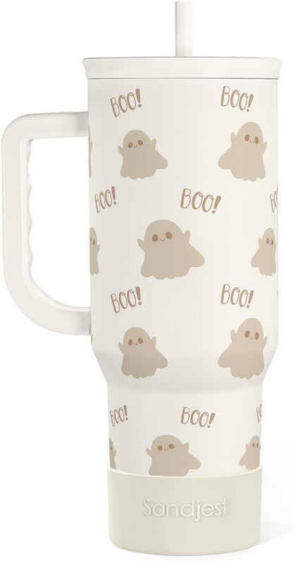SANDJEST Boo Tumbler with Handle and Straw 40oz – Stainless Sleel Slider Tumbler Travel Coffee Mug for Women - Gift Idea for Fall Autumn Halloween Christmas by SANDJEST