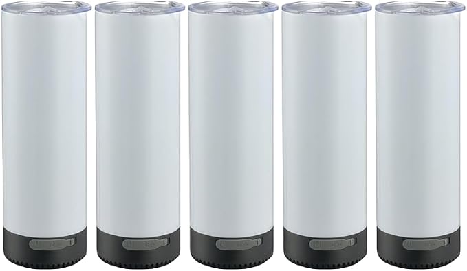 5Pack 20 oz Buletooth Sublimation Printed Speaker Tumbler Straight Skinny Double Wall With Lid (Black 5pcs) by FashionableandHighQuality