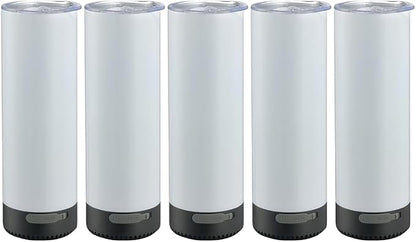5Pack 20 oz Buletooth Sublimation Printed Speaker Tumbler Straight Skinny Double Wall With Lid (Black 5pcs) by FashionableandHighQuality