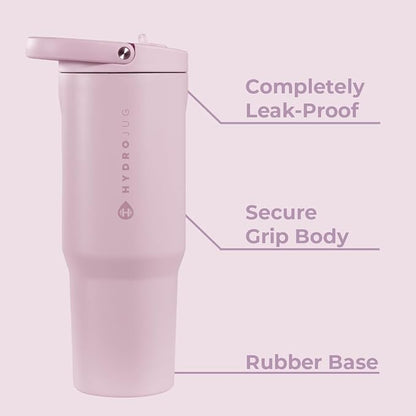 HydroJug Sport - Stainless Steel Tumbler with Straw, Vacuum Insulated, 32oz Leakproof Water Bottle, Ergonomic Design, Reusable, Dishwasher Safe, Rubber Base, Durable for Gym or Outdoors, Sweet Pea - Image 2