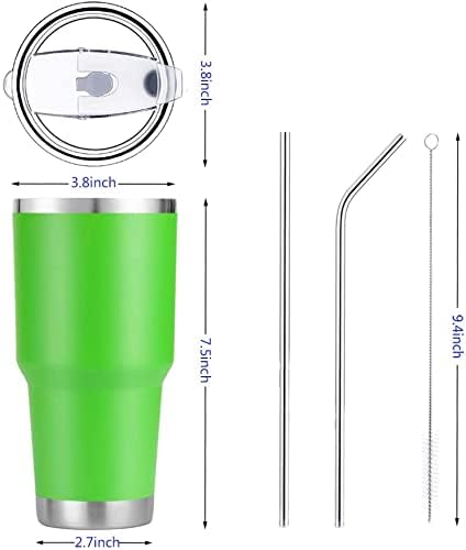 D·S 30 oz Green Tumbler Stainless Steel Double Wall Vacuum Insulated Mug with Straw and Lid, Cleaning Brush for Cold and Hot Beverages - Image 3