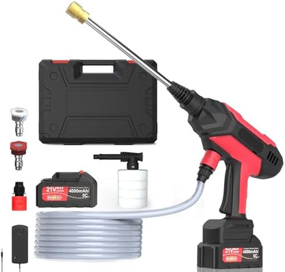 Cordless PressureWasher - MAX 1480 PSI Battery Powered PressureWasher, 21V Portable Cordless PowerWasher with Rechargeable 4.0Ah Battery for Car/Fence/Floor/Patio Cleaning & Watering，Red by Zelonpro