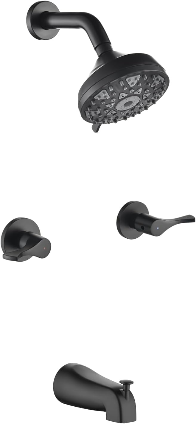 2 Handles Shower Faucet Set with Tub Spout Bathtub Shower Faucet Combo Set Shower System Complete Tub and Shower Trim Kit Wall Mounted Shower Fixtures Matte Black by DIFEINISANITARYWARE---showerfaucet---