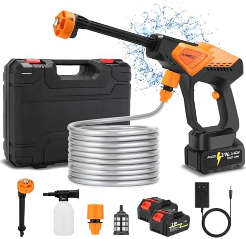 Cordless Portable Washer Battery Operated, Handheld Washer with 6 in 1 Nozzle 16ft(5m) Hose, Hard Carry Case, Lightweight Car Washer for Home, Garden Outdoor, Patio by AOODIL+SPORTS+HEALTH+FITNESS+