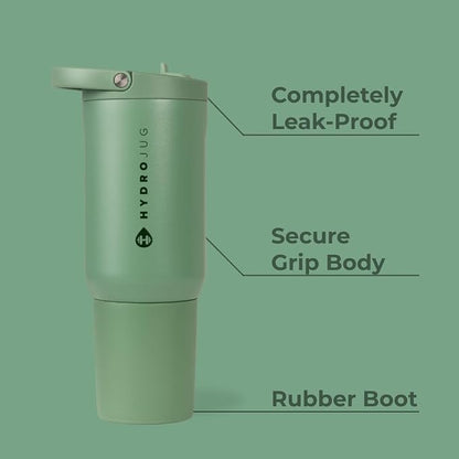 HydroJug Sport - Stainless Steel Tumbler with Straw, Vacuum Insulated, 20oz Leakproof Water Bottle, Ergonomic Design, Reusable, Dishwasher Safe, Rubber Base, Durable for Gym or Outdoors, Sage - Image 2