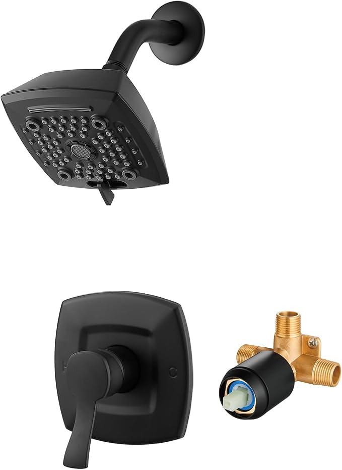 Black Shower Head And Faucet Set Complete With Valve Shower Fixtures With 6 Inch High Pressure Rain Shower Head Trim kit Regaderas Para bBaño Modernas by APROMOOM
