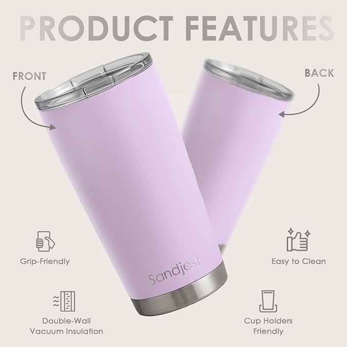 SANDJEST Purple Tumbler 20oz Stainless Steel Double Wall Vacuum Insulated, Travel Coffee Cup, Gifts for Men Women Birthday Christmas - Image 2