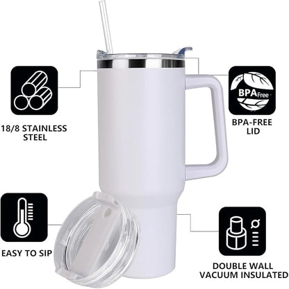 SYACOT 40 oz Tumbler with Handle and Straw Stainless Steel Insulated Tumbler Leak Proof Lid and Straw Lid Reusable Travel Mug Coffee Mug Cup Dishwasher Safe Keep Drinks Cold and Hot (Winter White) - Image 4