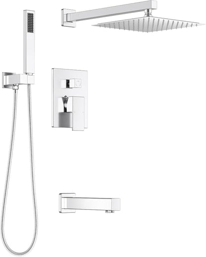 Lava Odoro Modern 3-Setting Square Shower and Tub Faucet Set with Shower Head and Handheld Sprayer Chrome, Rainfall Shower System with Tub Spout, Shower Valve Trim Kit, Chrome, SF103-C-T by LavaOdoro