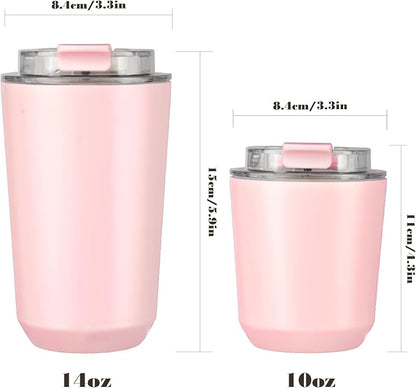 Puraville Insulated Tumblers with Lid, 10 oz Travel Coffee Mug Stainless Steel Vacuum Cup, Leak Proof Reusable Double Walled Coffee Tumbler for Iced and Hot Drinks, Pink - Image 2