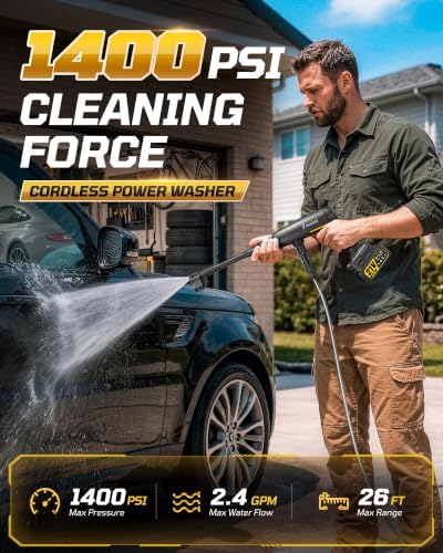 Cordless Portable Washer, Handheld Washer with Adjustable Modes, 26FT High-Elastic Hose & 6-in-1 Nozzle, Suitable for Car, Garden, Patio and Home Cleaning - Image 2