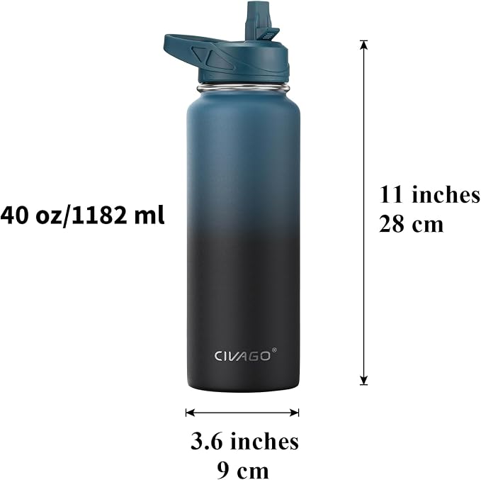 CIVAGO 40 oz Insulated Water Bottle With Straw, Stainless Steel Sports Water Flask Cup with 3 Lids (Straw, Spout and Handle Lid), Double Walled Travel Thermal Canteen Mug, Lavender - Image 4