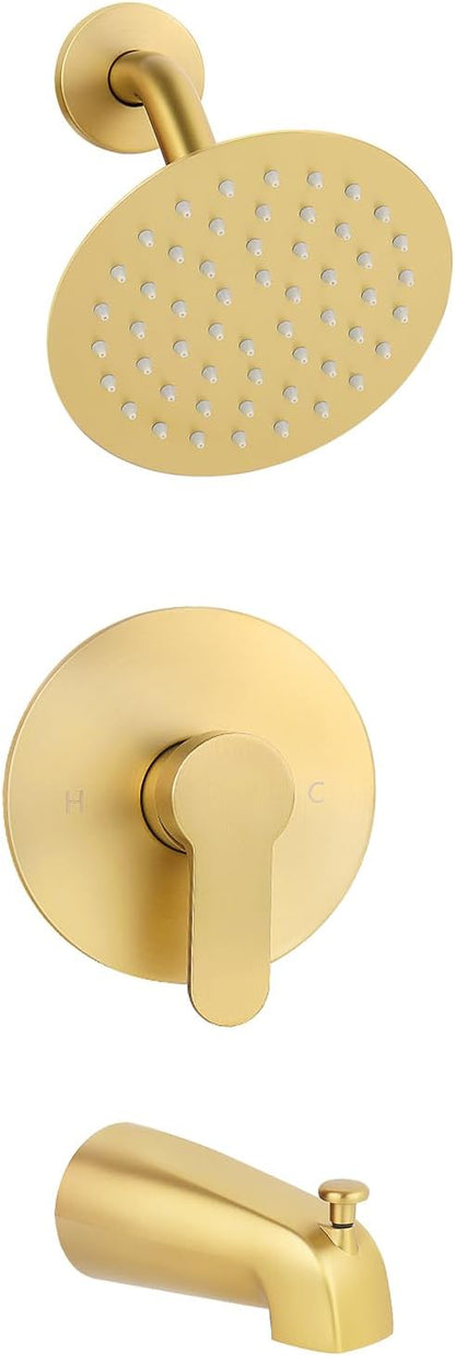 WRISIN Brushed Gold Shower Faucet Set with Valve, Gold Shower Head and Handle Set, Brushed Gold Shower Head by WRISIN