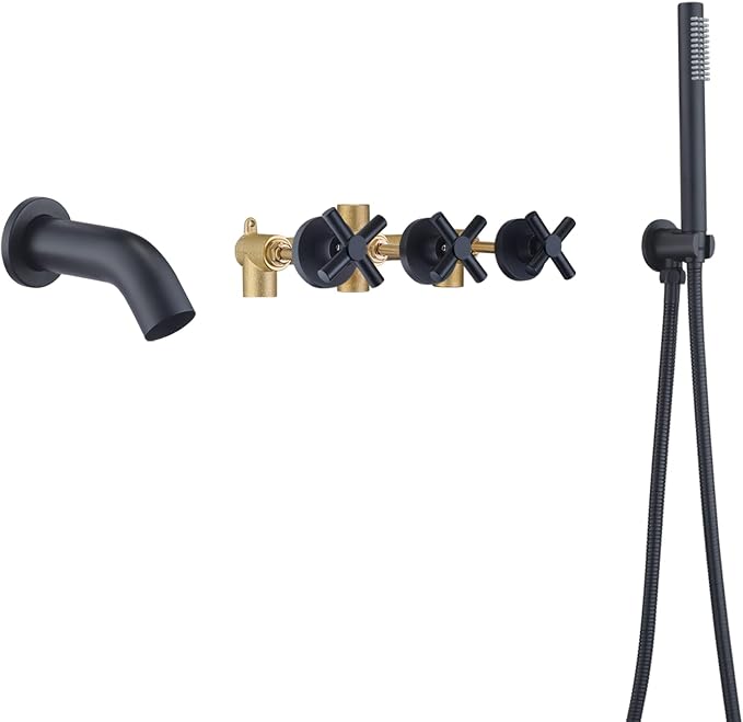 SUMERAIN Wall Mount Bathtub Faucet with Hand Shower,3 Handle Tub Shower Faucet Matte Black High Flow Waterfall Tub Filler by SUMERAINFAUCETS