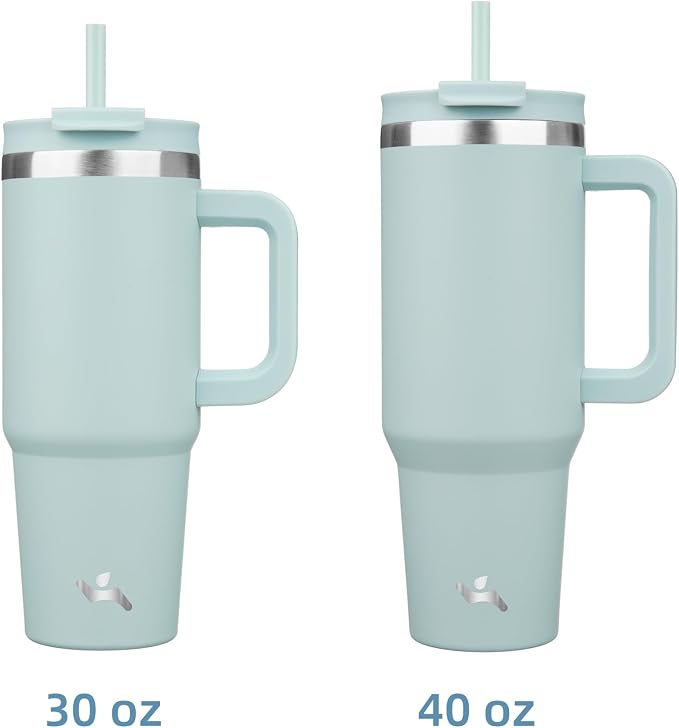 40 oz Tumbler with Handle and 2 Straws,2 in 1 Lid Insulated Water Bottle Stainless Steel Travel Coffee Mug,Blue Haze - Image 3