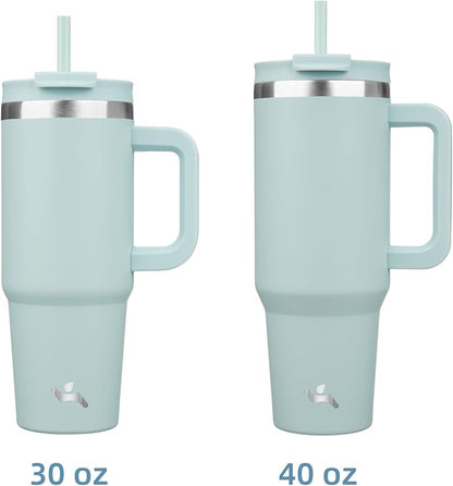 30 oz Tumbler with Handle and 2 Straws,2 in 1 Lid Insulated Water Bottle Stainless Steel Travel Coffee Mug,Blue Haze - Image 3