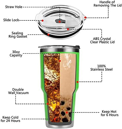 D·S 30 oz Green Tumbler Stainless Steel Double Wall Vacuum Insulated Mug with Straw and Lid, Cleaning Brush for Cold and Hot Beverages - Image 4