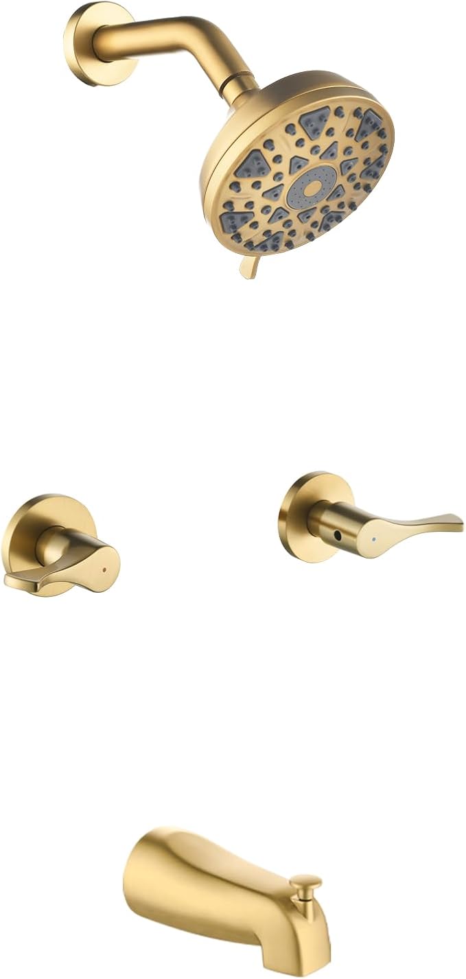 2 Handles Shower Faucet Set with Tub Spout Bathtub Shower Faucet Combo Set Shower System Complete Tub and Shower Trim Kit Wall Mounted Shower Fixtures Brushed Gold by DIFEINISANITARYWARE---showerfaucet---