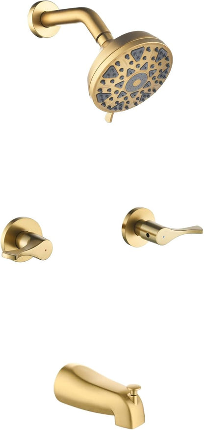 2 Handles Shower Faucet Set with Tub Spout Bathtub Shower Faucet Combo Set Shower System Complete Tub and Shower Trim Kit Wall Mounted Shower Fixtures Brushed Gold by DIFEINISANITARYWARE---showerfaucet---
