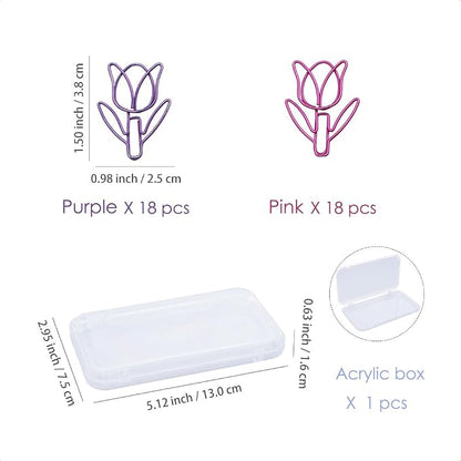 OWLFAVO 36pcs Tulip Flower Shape Paper Clips - Image 2