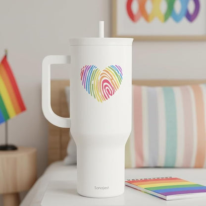 SANDJEST LGBT 40oz Tumbler with Handle and Straw, Insulated Stainless Steel Travel Coffee Mug for Gay Lesbian Adults Friends, Gift Idea for Birthday Christmas Pride Month (Heart Fingerprints) - Image 7