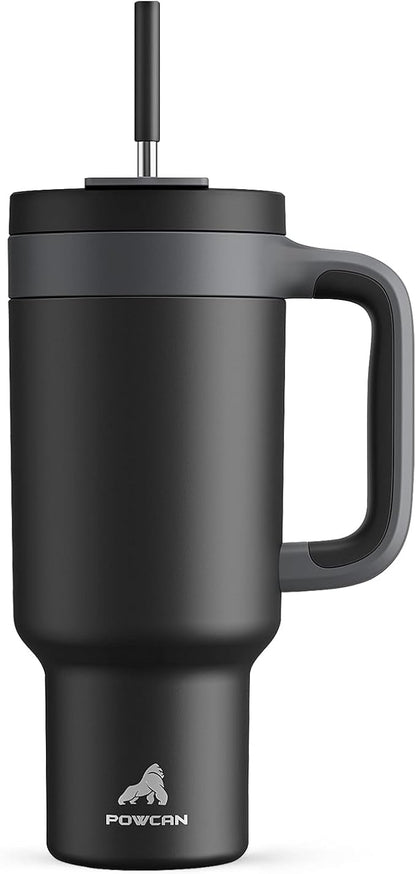 POWCAN 40 oz Tumbler with Handle, 2-in-1 Straw and Sip Lid, Leakproof, Dishwasher Safe, Insulated Stainless Steel Travel Coffee Mug, Keeps Cold for 34 Hours, Fits in Car Cup Holder (Midnight) by POWCAN